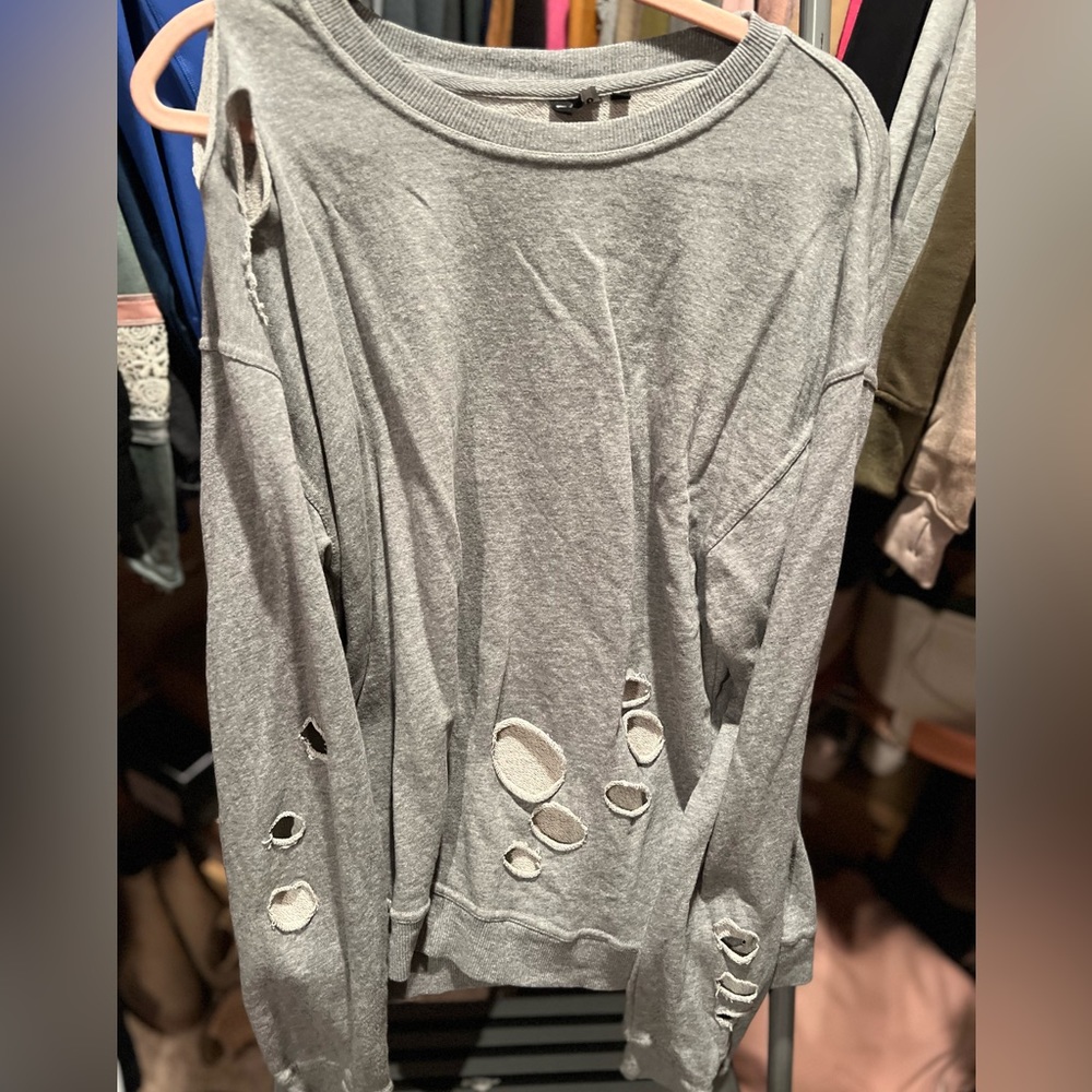 Mono B Grey Distressed Crewneck